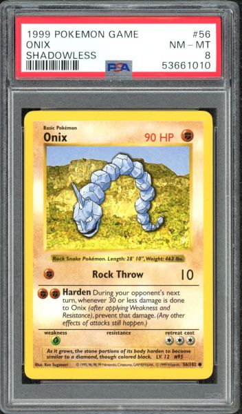 1999 Pokemon Base Set Onix PSA 8 