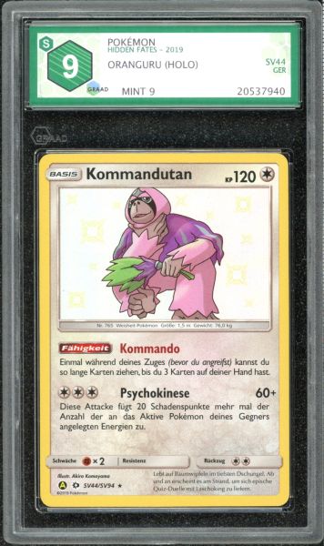 2019 Pokemon Hidden Fates Oranguru - Holo GRAAD 9 