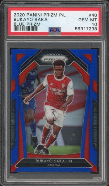 2020 Panini Prizm Premier League Bukayo Saka - Blue Prizm - 79/199 PSA 10 