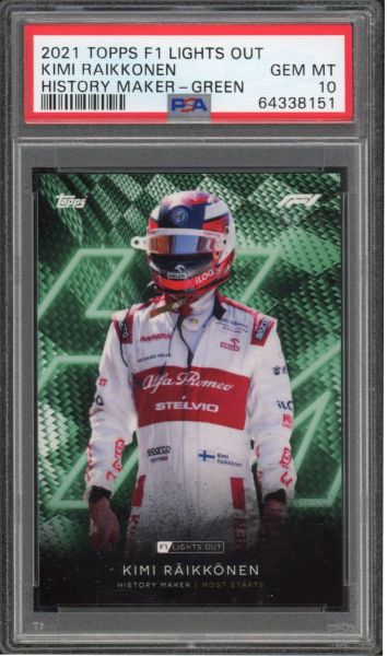 2021 Topps F1 Lights out Kimi Raikkonen - History Maker - Green - 62/75 PSA 10 