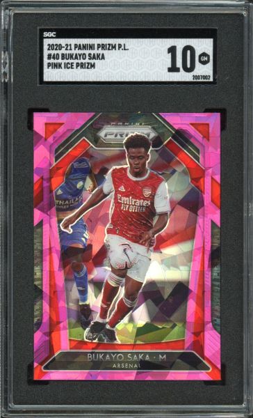2020 Panini Prizm Premier League Bukayo Saka - Pink Ice Prizm SGC 10 
