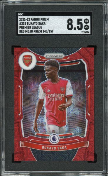 2021 Panini Prizm Premier League Bukayo Saka - Red Mojo Prizm - 148/159 SGC 8.5 