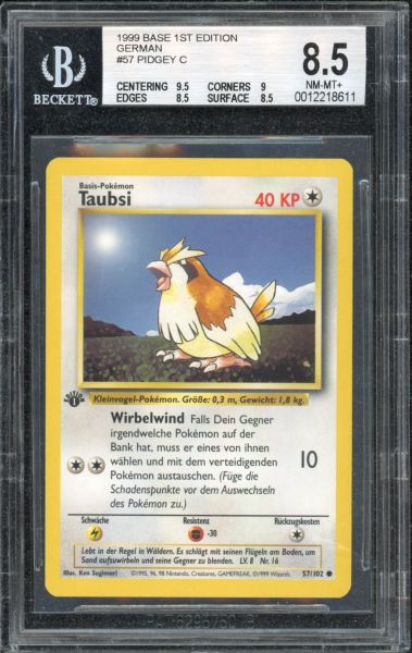 1999 Pokemon Base Set Pidgey 1st Edition BGS 8.5 