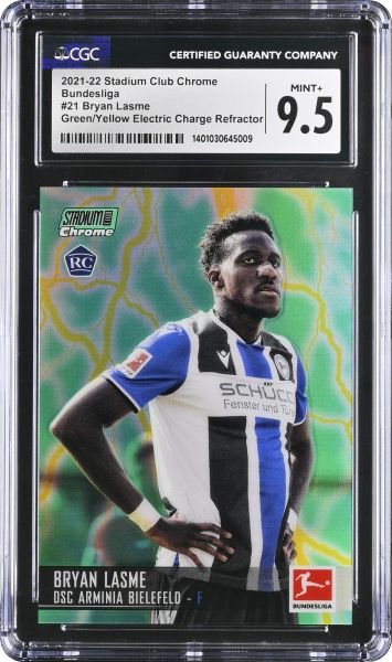 2021 Topps Stadium Club Chrome Bundesliga Bryan Lasme - Green/Yellow Electric Charge Refractor - 34/75 CGC 9.5 