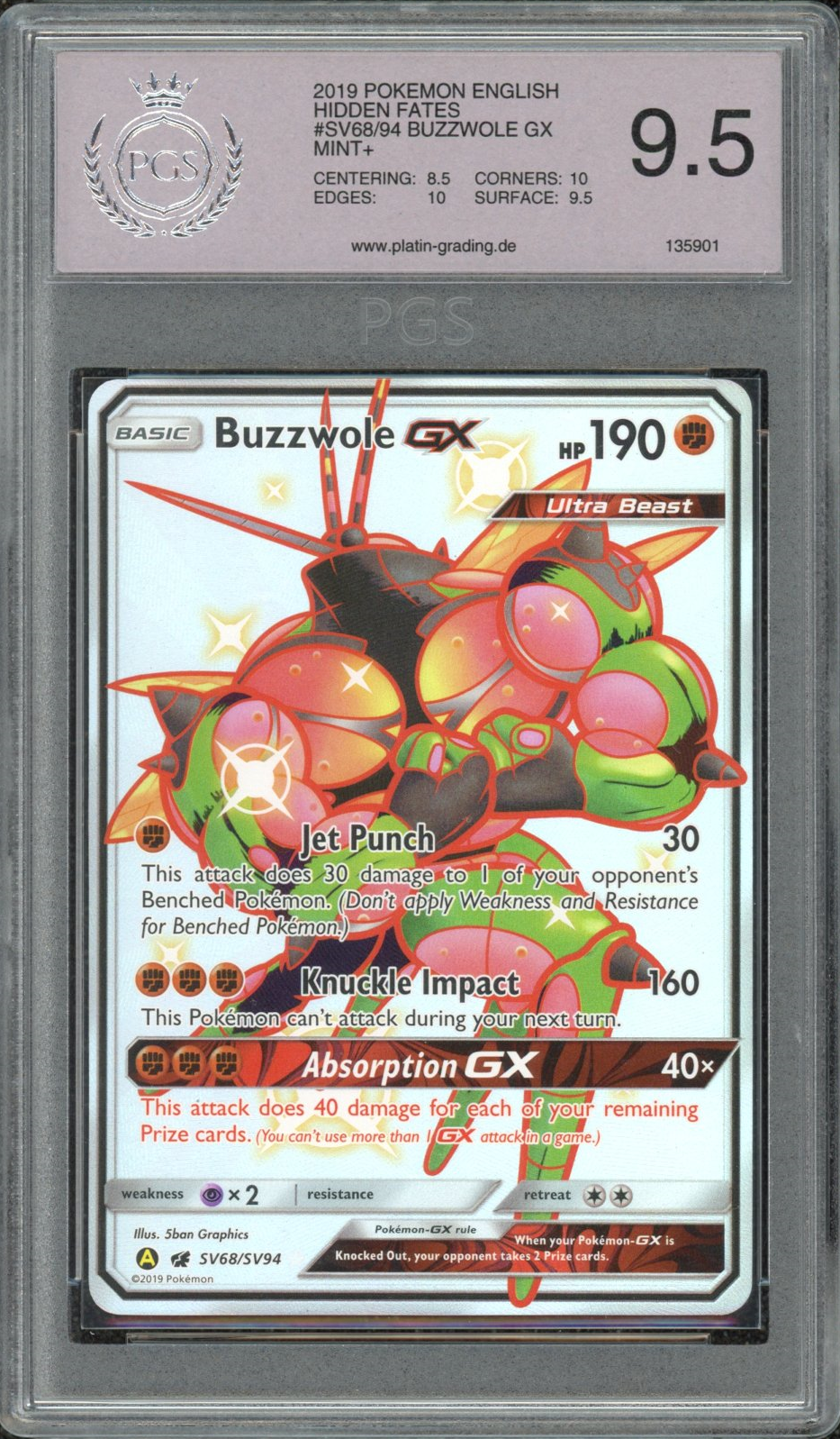 Pokemon Hidden Fates Ultra Rare Buzzwole GX SV68 [PSA - Mint 9]